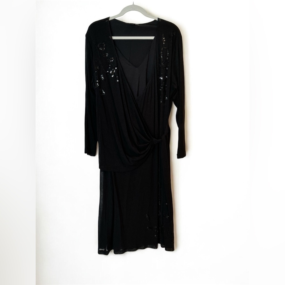 Karen Kane Black Long Sleeve Wrap Dress with Sequins